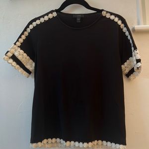 J. Crew Black Embroidered Trim Top XXS